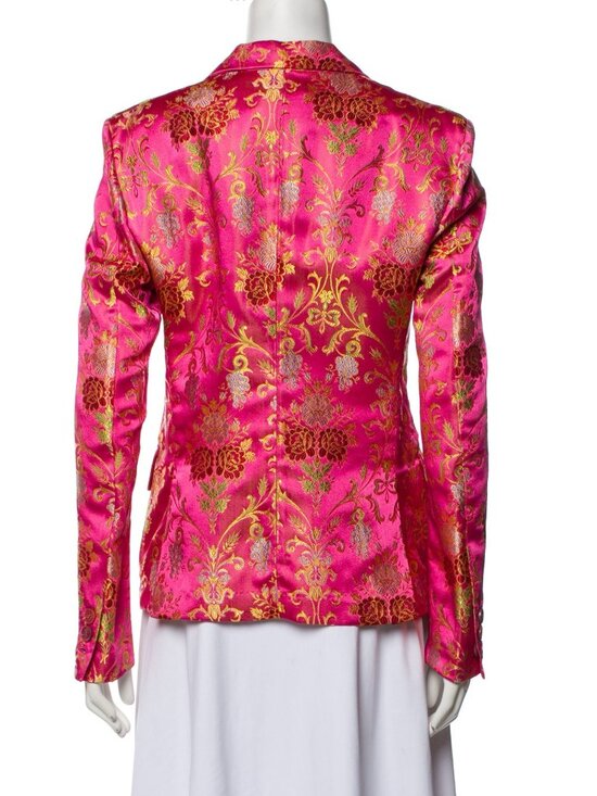 FEMME by Michele R Women's Floral Jacquard Brocade Blazer Pink Gold Italy - Picture 3 of 10